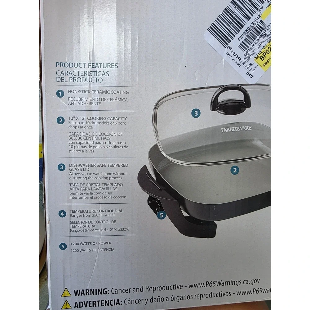 Farberware 12-Inch Electric Skillet‎ Ceramic Non-Stick FW61100027877 1200W E3